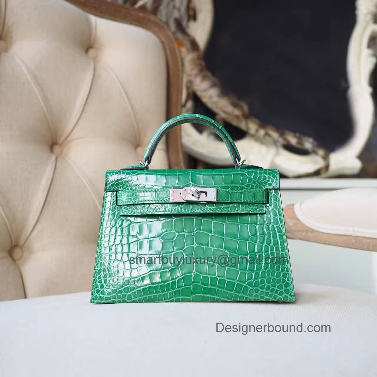 Hermes Mini Kelly II Bag in 1L Cactus Shiny Alligator PHW